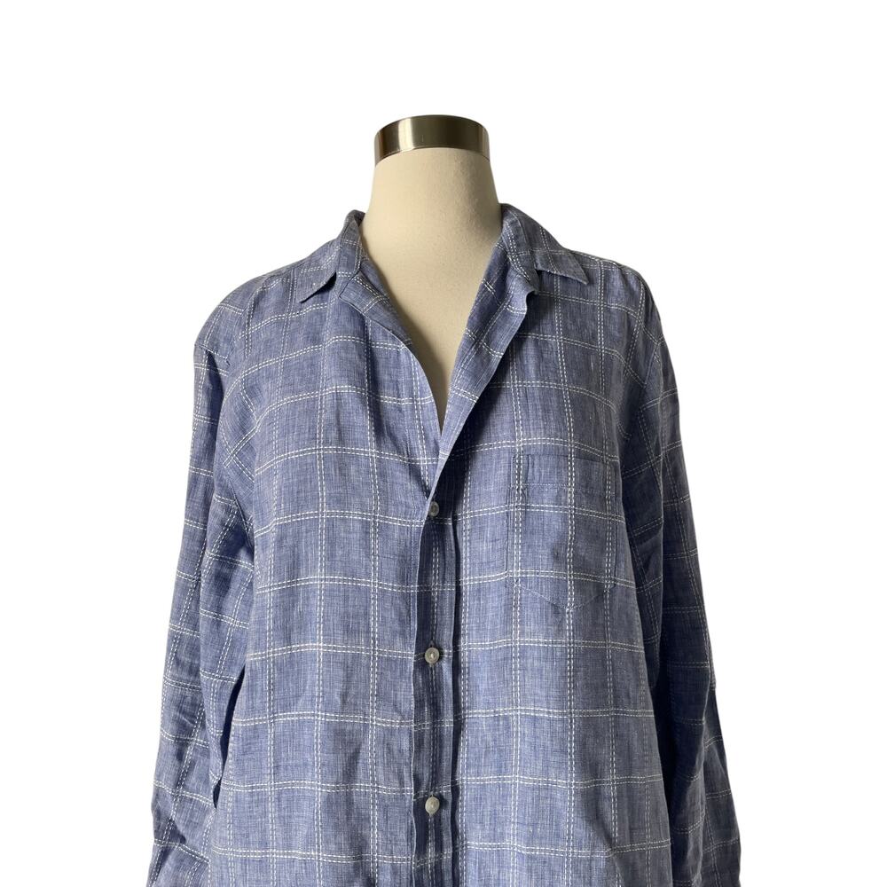 Frank & Eileen Mary Shirt Dress Blue White Check Plaid Linen Button Front M - Picture 3 of 8